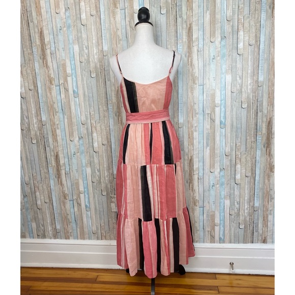 Apiece Apart 2 Pink Striped Linen Marjana Tiered Flounce Midi Maxi Dress $495 - Picture 8 of 12